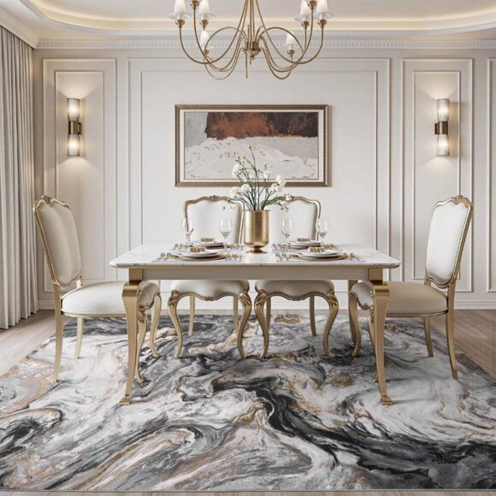 New 5x7 Black & Grey Marble Rug. Ultra-Soft, Washable, Non-Slip, Modern Carpet - Picture 6 of 7